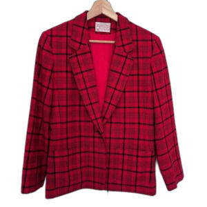Pendleton Vintage 100% Virgin Wool Blazer Red Black Plaid Sz. 6 Petite
